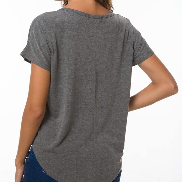 Women's Soft Modal High-Low Hem‎ T-Shirt Gray XL - Picture 3 of 4